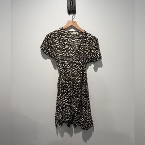 Paani Black and Tan Ruffle Bottle Wrap Dress S